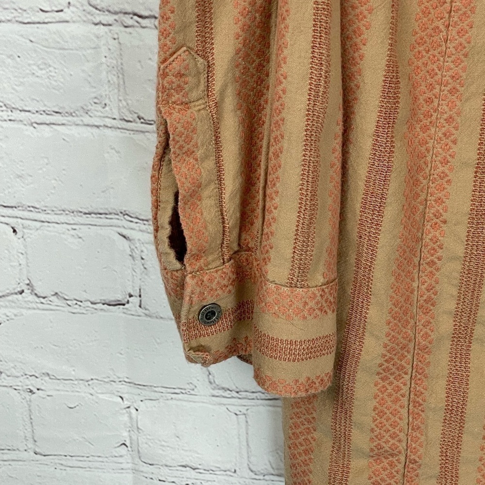Ruff Hewn Tan/Orange Embroidered Striped Button Up Shirt Long Sleeve Medium - Picture 4 of 10